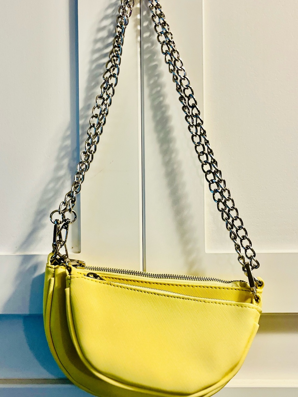 Bright Yellow Mini Crossbody with Silver Chain Strap